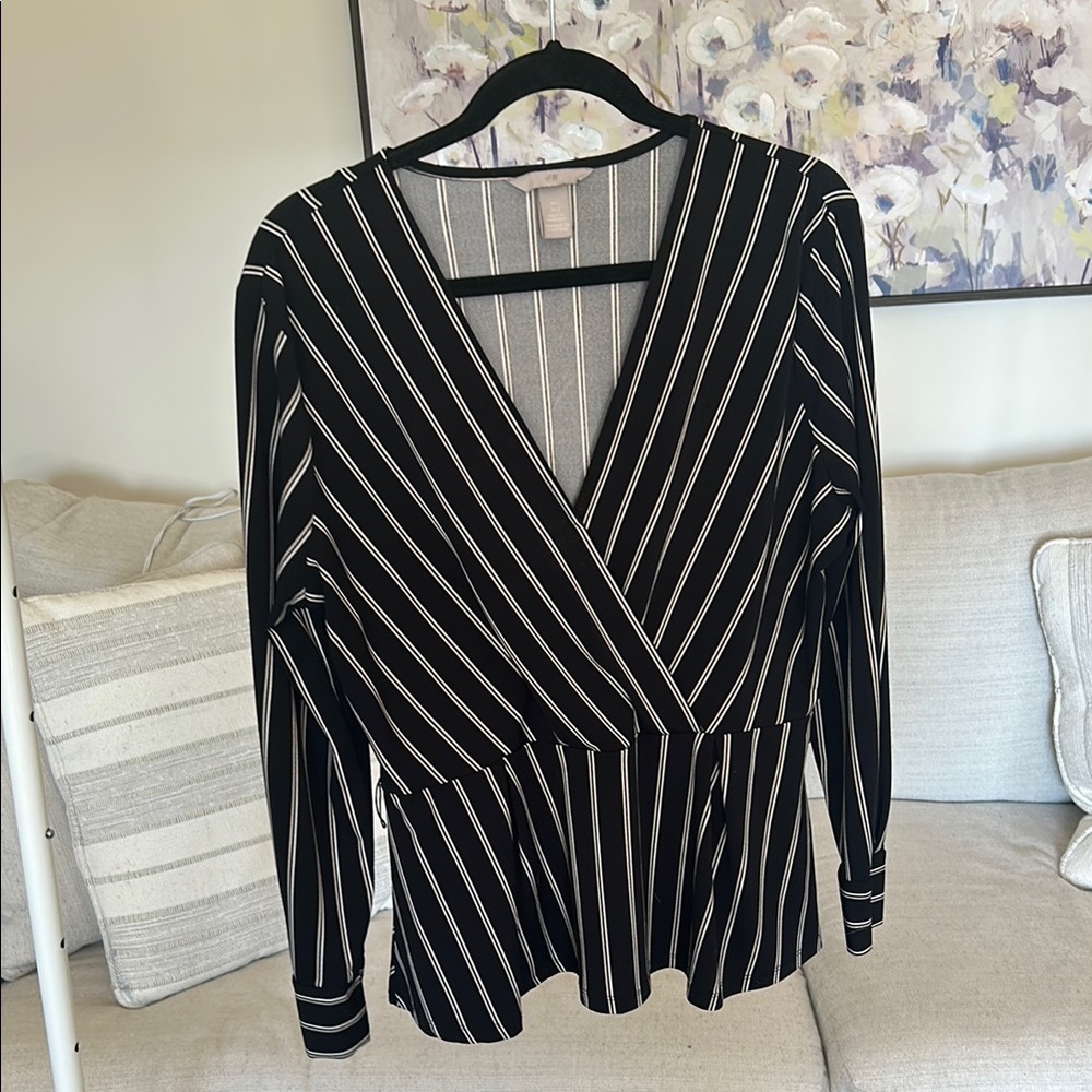 Black and White Striped Women's Top